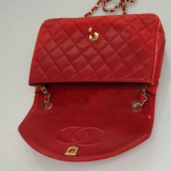 CHANEL Matelasse Chain Shoulder Bag Lamb Skin Red Gold CC Auth 136059 - Picture 11 of 16